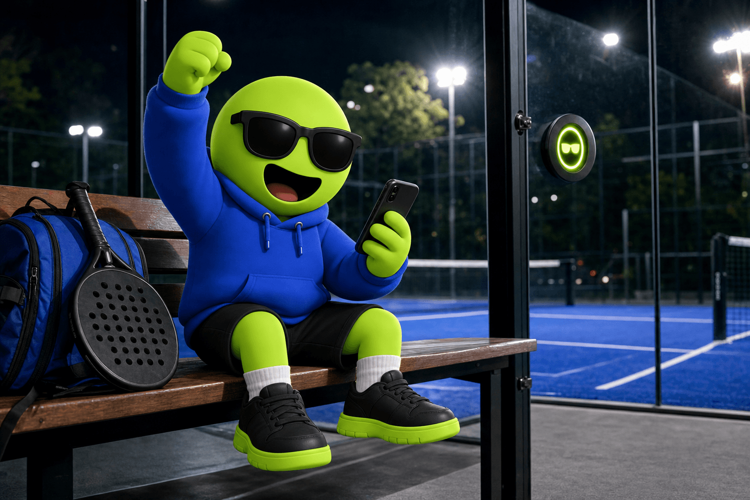 The DOOS mascot cheering from the bench